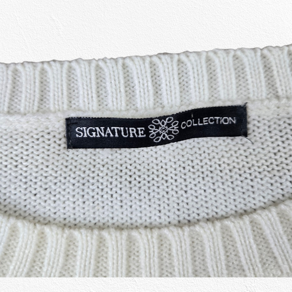 Signature Collection Ivory Silver Metallic Joy Crewneck Snowflake Sweater Large - Picture 4 of 6